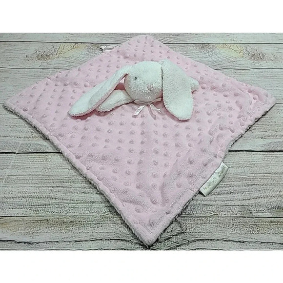 Blankets & Beyond Plush Bunny Baby Lovey Security Blanket Pink White Minky Dots - Picture 1 of 7